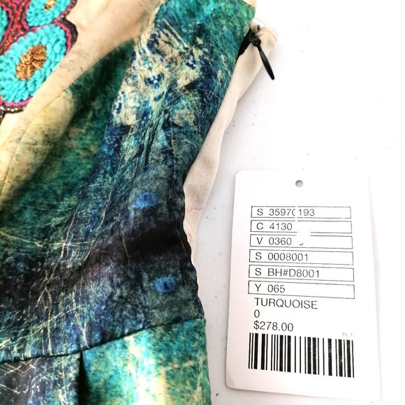 Anthropologie Bhanuni By Jyoti Turquois Embroidery Beaded A-Line Dress Sz 0 - Picture 7 of 9
